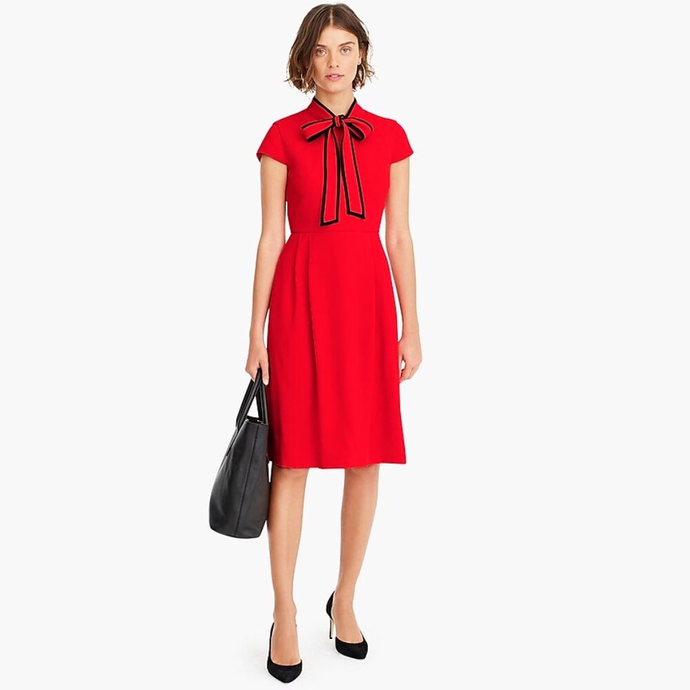JCrew tie-neck dress in red and navy